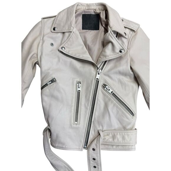 All Saints Off-White Leather Moto Jacket - Picture 6 of 13